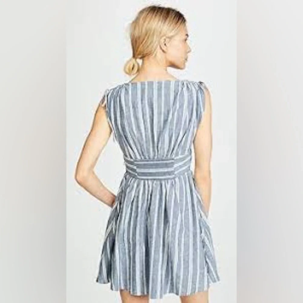 Free People Linen ‘Roll the Dice’ Striped Fit Flare Plunge Neck Flare Mini Dress
